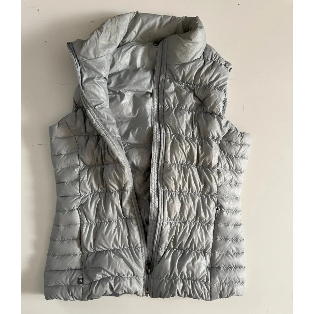 Athleta Silver Down Puffer Vest Women’s Medium - Picture 3 of 6
